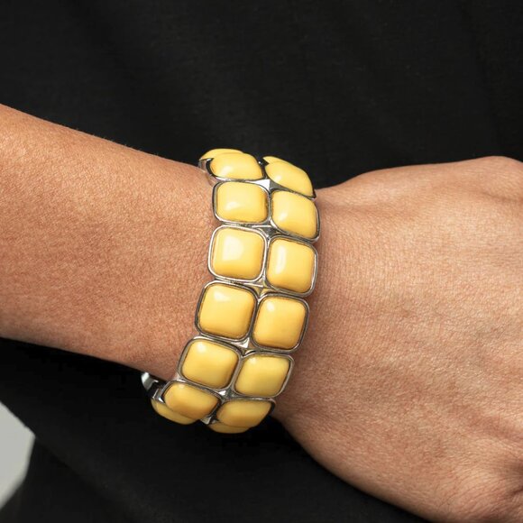 Paparazzi Jewelry AccessoriesDouble The DIVA-ttitude - Yellow Bracelet - Vintage - Picture 3 of 4